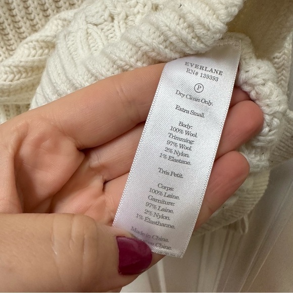 Everlane white cream wool fisherman sweater crew ribbed - Picture 6 of 7